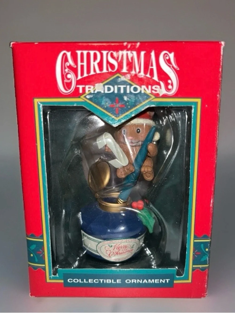 Vintage 1992 Christmas Traditions Ornament Elf On Ink Well Lustre Fame Design